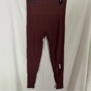 Gymshark Pink High Waist Stretch Ankle Leggings Women Solid Knit Logo